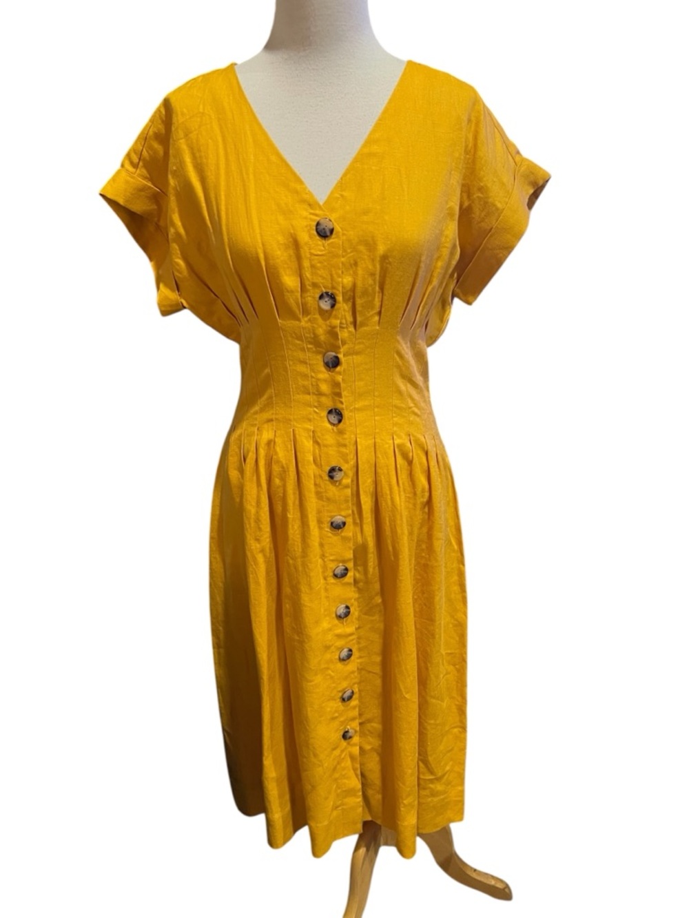 Antonio Milani, 100% linen button-down dress, mustard color, church, office